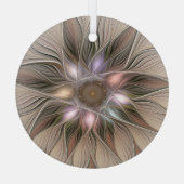 Joyful Flower Abstract Beige Brown Floral Fractal Glas Ornament (Achterkant)