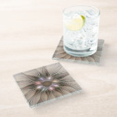 Joyful Flower Abstract Beige Brown Floral Fractal Glazen Onderzetter (Schuin)