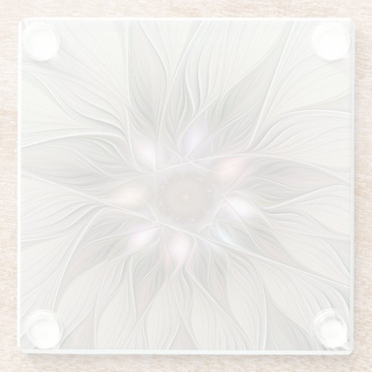 Joyful Flower Abstract Beige Brown Floral Fractal Glazen Onderzetter (Achterkant)