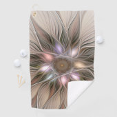 Joyful Flower Abstract Beige Brown Floral Fractal Golfhanddoek (Insitu)