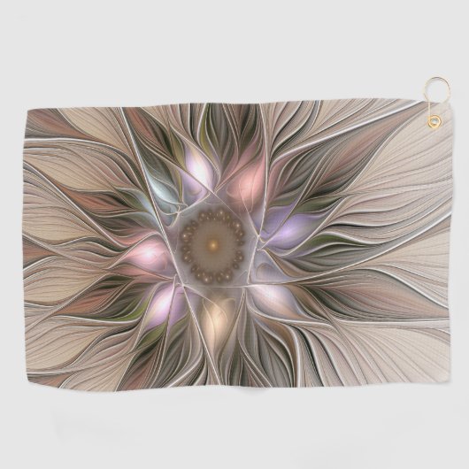 Joyful Flower Abstract Beige Brown Floral Fractal Golfhanddoek (Horizontaal)