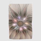 Joyful Flower Abstract Beige Brown Floral Fractal Golfhanddoek (Voorkant)