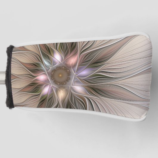 Joyful Flower Abstract Beige Brown Floral Fractal Golfheadcover (Voorkant)