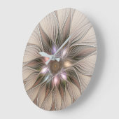 Joyful Flower Abstract Beige Brown Floral Fractal Grote Klok (Hoek)