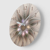 Joyful Flower Abstract Beige Brown Floral Fractal Grote Klok (Hoek)