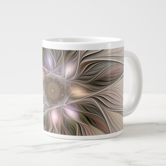 Joyful Flower Abstract Beige Brown Floral Fractal Grote Koffiekop (Voorkant rechts)