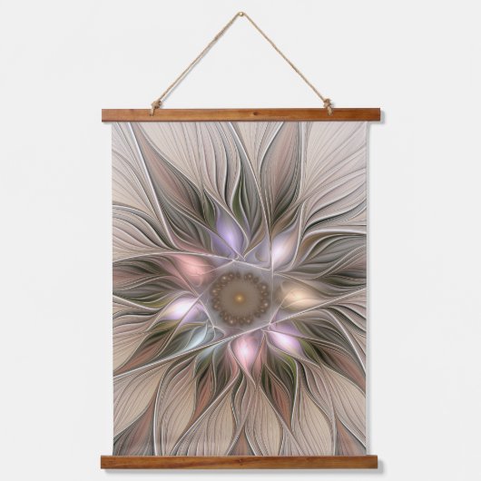Joyful Flower Abstract Beige Brown Floral Fractal Hangend Wandkleed (Voorkant)
