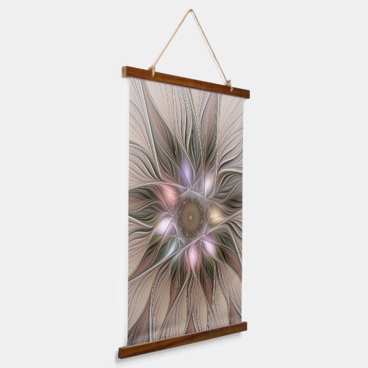 Joyful Flower Abstract Beige Brown Floral Fractal Hangend Wandkleed (Gebogen)