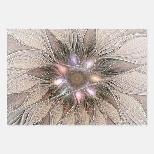Joyful Flower Abstract Beige Brown Floral Fractal Inpakpapier Vel (Voorkant)