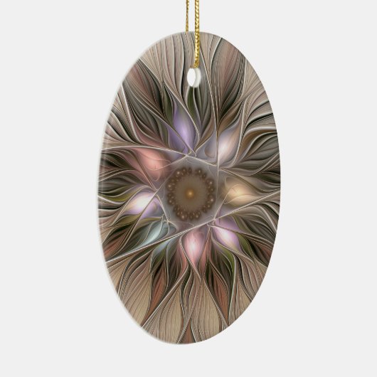 Joyful Flower Abstract Beige Brown Floral Fractal Keramisch Ornament (Rechts)