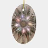 Joyful Flower Abstract Beige Brown Floral Fractal Keramisch Ornament (Links)
