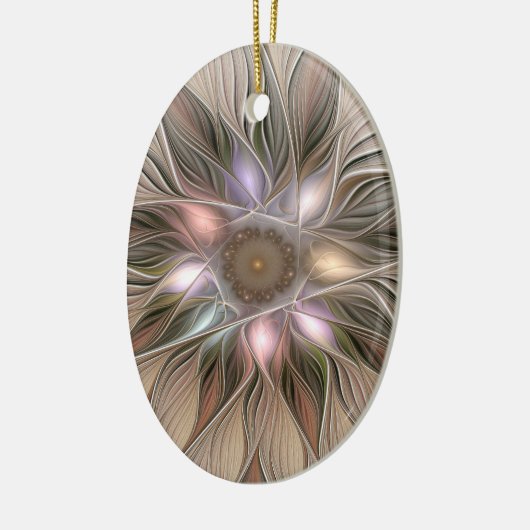 Joyful Flower Abstract Beige Brown Floral Fractal Keramisch Ornament (Links)