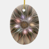 Joyful Flower Abstract Beige Brown Floral Fractal Keramisch Ornament (Voorkant)