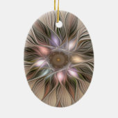 Joyful Flower Abstract Beige Brown Floral Fractal Keramisch Ornament (Achterkant)