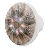 Joyful Flower Abstract Beige Brown Floral Fractal Keramische Knop (Rechts)
