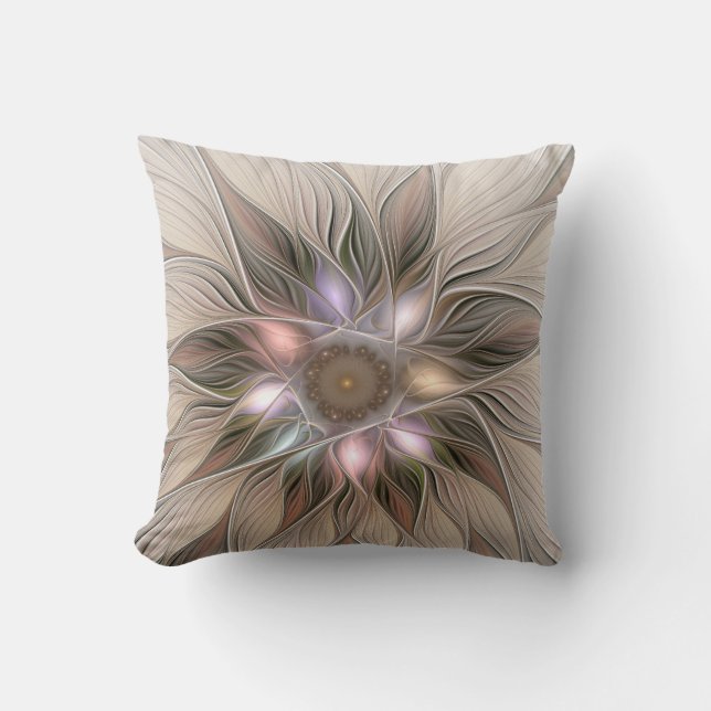Joyful Flower Abstract Beige Brown Floral Fractal Kussen (Voorkant)