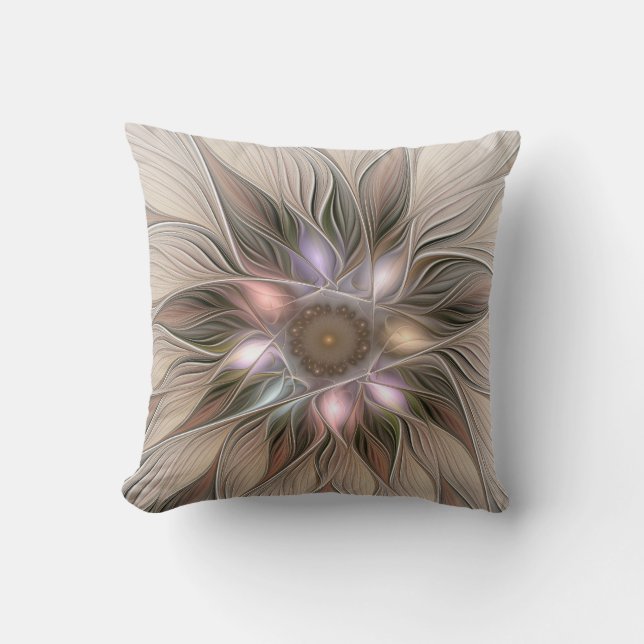 Joyful Flower Abstract Beige Brown Floral Fractal Kussen (Voorkant)