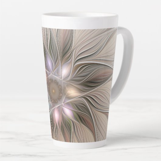 Joyful Flower Abstract Beige Brown Floral Fractal Latte Mok (Rechterhoek)
