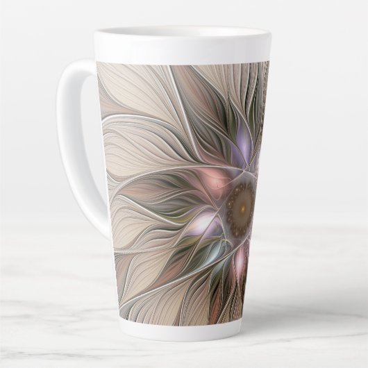 Joyful Flower Abstract Beige Brown Floral Fractal Latte Mok (Linkerhoek)