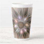 Joyful Flower Abstract Beige Brown Floral Fractal Latte Mok (Voorkant)