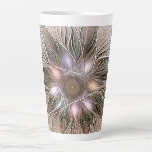 Joyful Flower Abstract Beige Brown Floral Fractal Latte Mok (Voorkant)