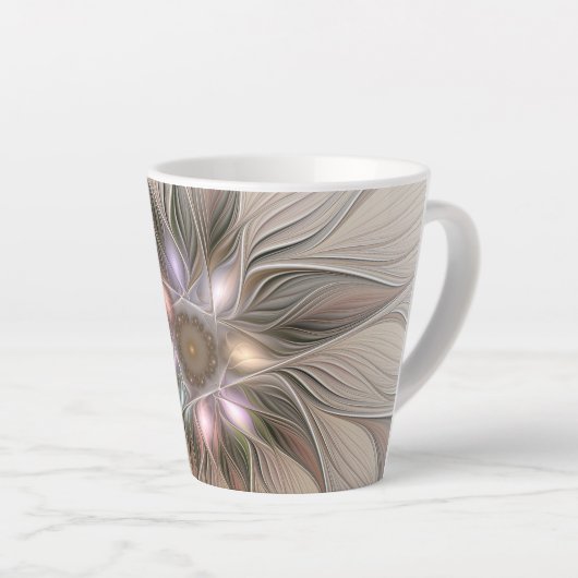 Joyful Flower Abstract Beige Brown Floral Fractal Latte Mok (Rechterhoek)