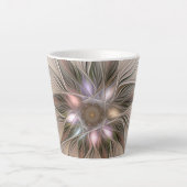 Joyful Flower Abstract Beige Brown Floral Fractal Latte Mok (Voorkant)