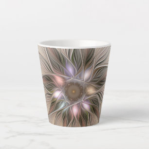 Joyful Flower Abstract Beige Brown Floral Fractal Latte Mok