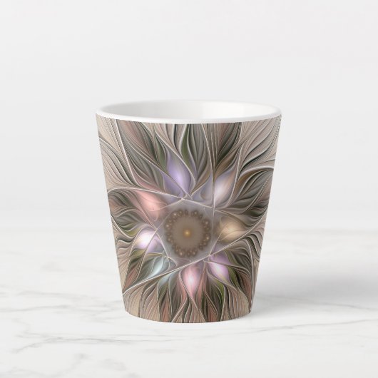Joyful Flower Abstract Beige Brown Floral Fractal Latte Mok (Voorkant)