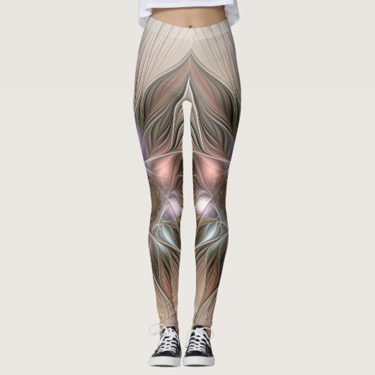 Joyful Flower Abstract Beige Brown Floral Fractal Leggings (Voorkant)