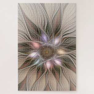 Joyful Flower Abstract Beige Brown Floral Fractal Legpuzzel
