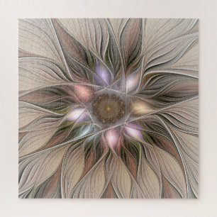 Joyful Flower Abstract Beige Brown Floral Fractal Legpuzzel