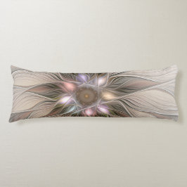 Joyful Flower Abstract Beige Brown Floral Fractal Lichaamskussen