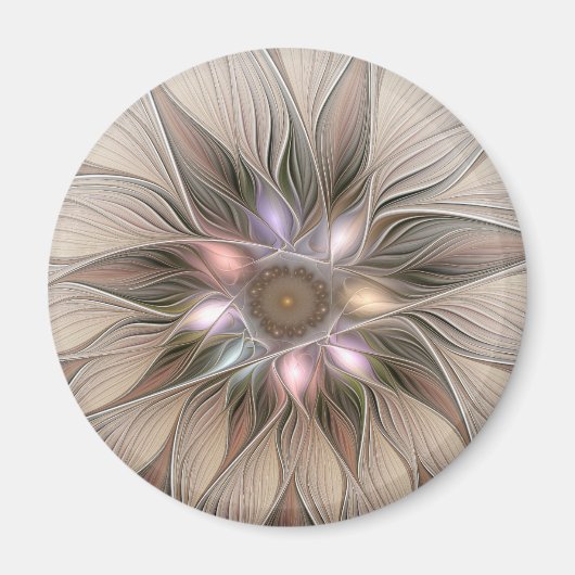 Joyful Flower Abstract Beige Brown Floral Fractal Magneet (Voorkant)