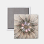 Joyful Flower Abstract Beige Brown Floral Fractal Magneet (Voorkant / Achterkant)