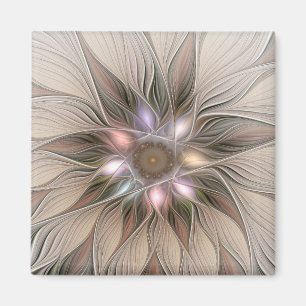 Joyful Flower Abstract Beige Brown Floral Fractal Magneet