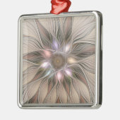 Joyful Flower Abstract Beige Brown Floral Fractal Metalen Ornament (Links)