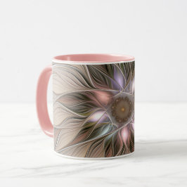 Joyful Flower Abstract Beige Brown Floral Fractal Mok