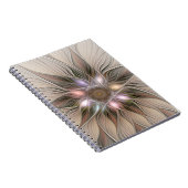 Joyful Flower Abstract Beige Brown Floral Fractal Notitieboek (Rechterzijde)