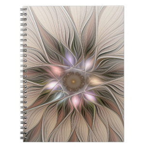 Joyful Flower Abstract Beige Brown Floral Fractal Notitieboek