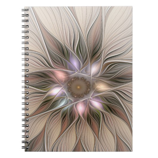 Joyful Flower Abstract Beige Brown Floral Fractal Notitieboek (Voorkant)