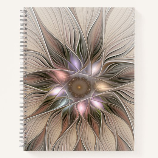 Joyful Flower Abstract Beige Brown Floral Fractal Notitieboek (Voorkant)