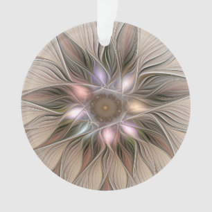 Joyful Flower Abstract Beige Brown Floral Fractal Ornament