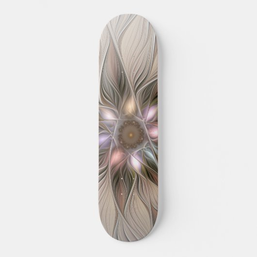 Joyful Flower Abstract Beige Brown Floral Fractal Persoonlijk Skateboard (Voorkant)
