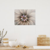 Joyful Flower Abstract Beige Brown Floral Fractal Poster (Keuken)