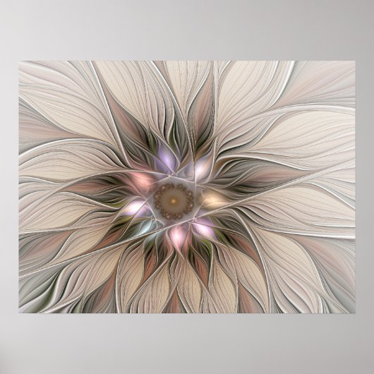 Joyful Flower Abstract Beige Brown Floral Fractal Poster (Voorkant)