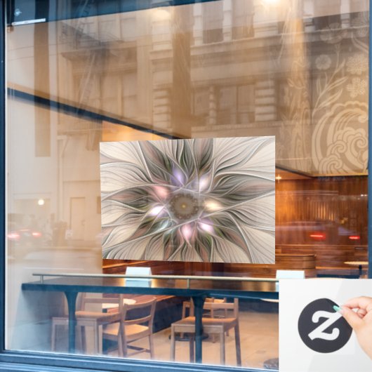 Joyful Flower Abstract Beige Brown Floral Fractal Raamsticker (Cafe Raam)