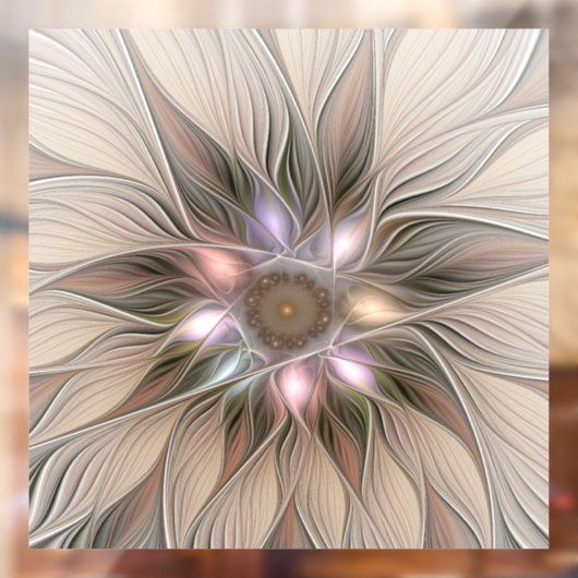 Joyful Flower Abstract Beige Brown Floral Fractal Raamsticker (Vel 2)