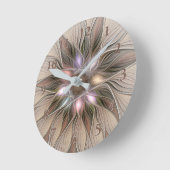 Joyful Flower Abstract Beige Brown Floral Fractal Ronde Klok (Hoek)