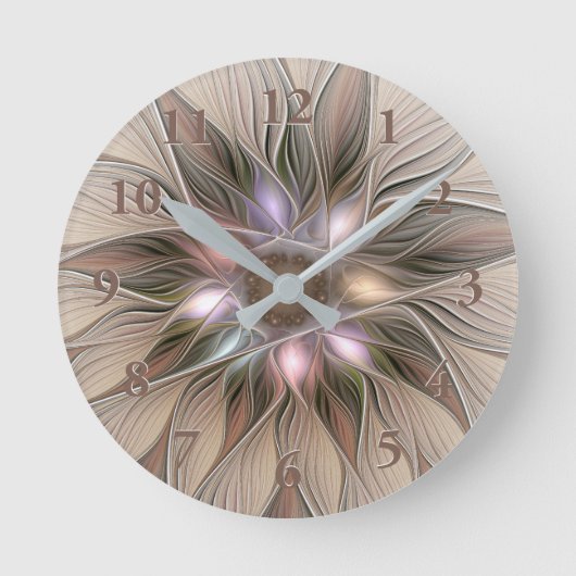 Joyful Flower Abstract Beige Brown Floral Fractal Ronde Klok (Voorkant)